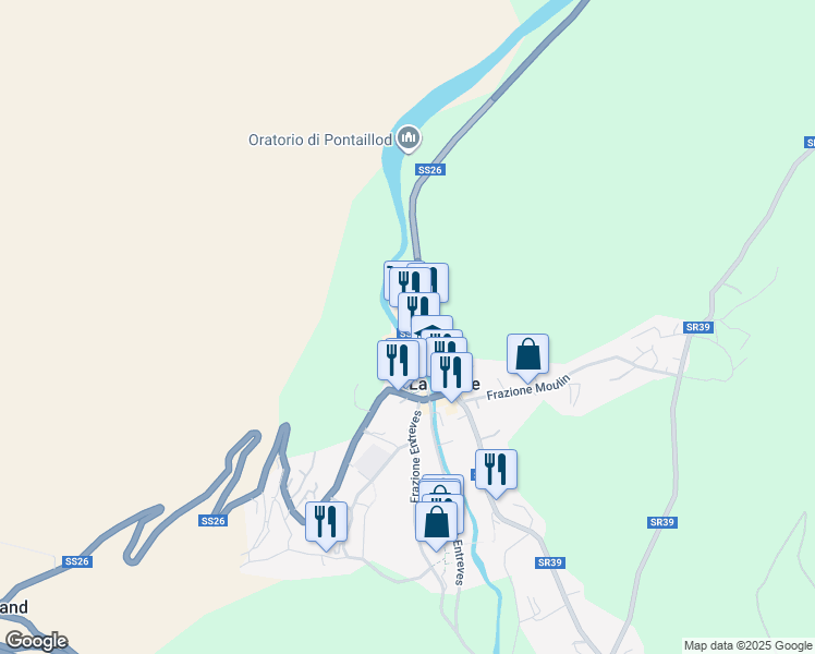 map of restaurants, bars, coffee shops, grocery stores, and more near 7 Via Piccolo San Bernardo in La Thuile