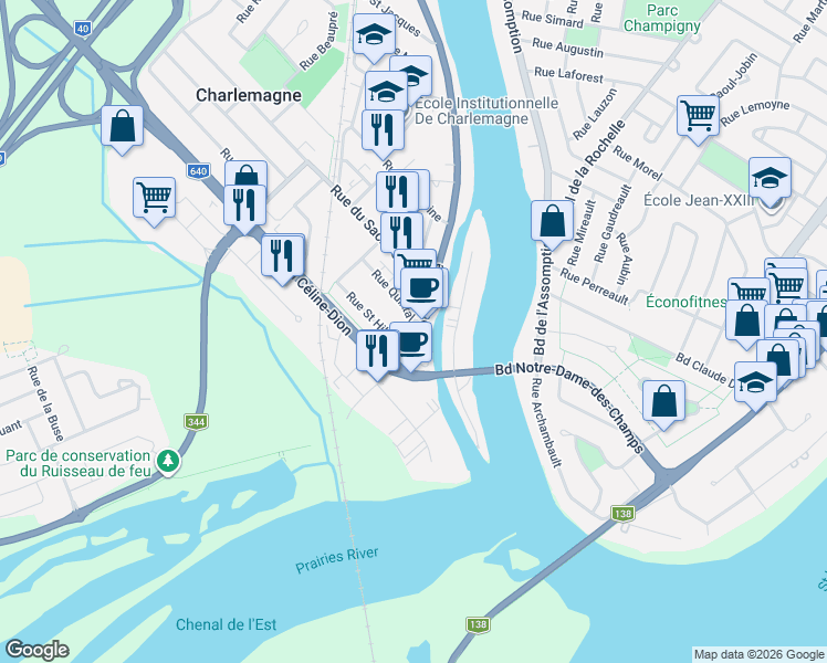 map of restaurants, bars, coffee shops, grocery stores, and more near 3 Rue Quintal in Charlemagne