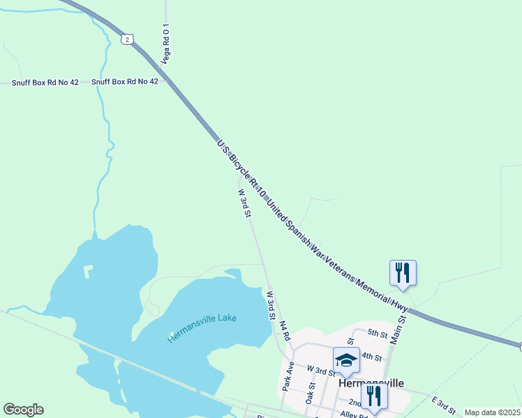 map of restaurants, bars, coffee shops, grocery stores, and more near West 3rd Street in Hermansville
