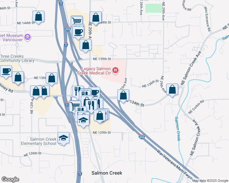 map of restaurants, bars, coffee shops, grocery stores, and more near 2306 Northeast 134th Street in Vancouver