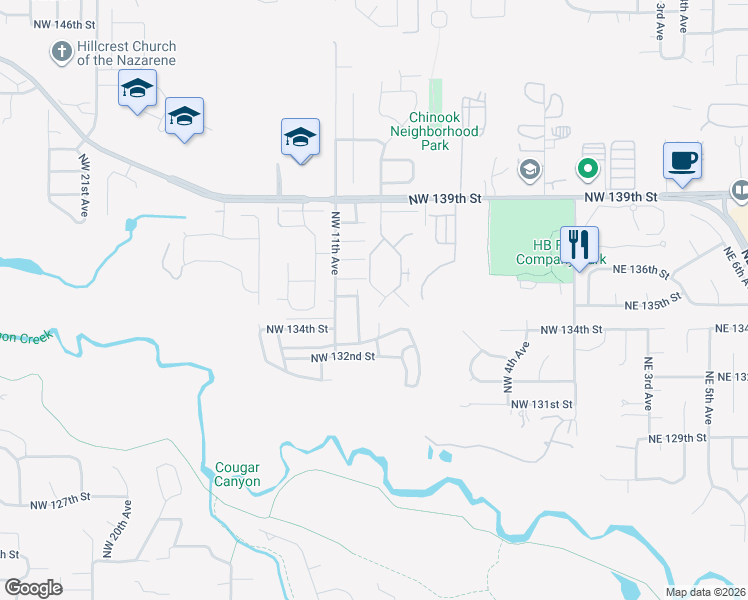map of restaurants, bars, coffee shops, grocery stores, and more near 13816 Northwest 10th Court in Vancouver