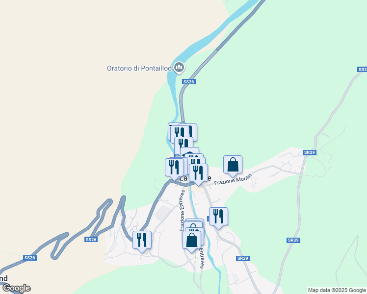 map of restaurants, bars, coffee shops, grocery stores, and more near 7 Via Piccolo San Bernardo in La Thuile
