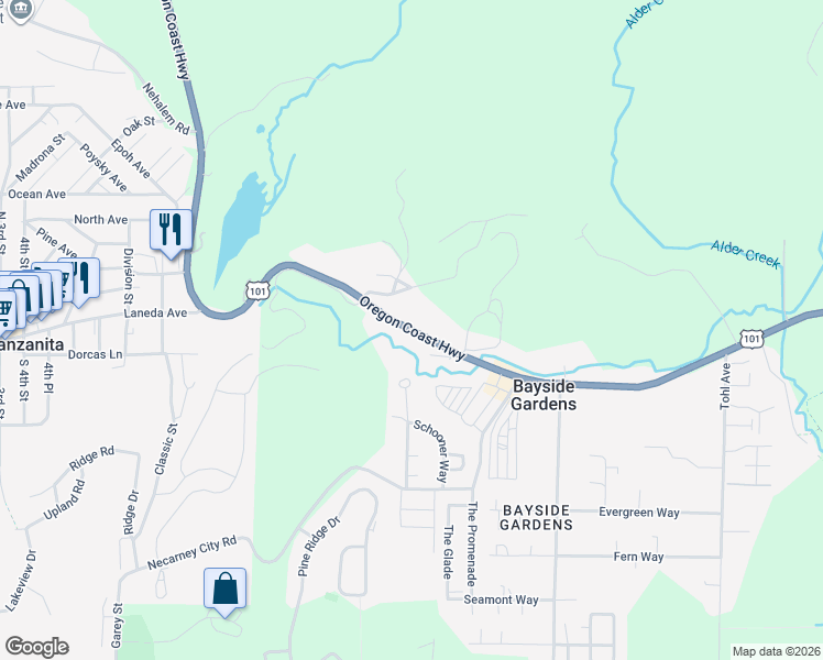 map of restaurants, bars, coffee shops, grocery stores, and more near 36563 North Highway 101 in Nehalem