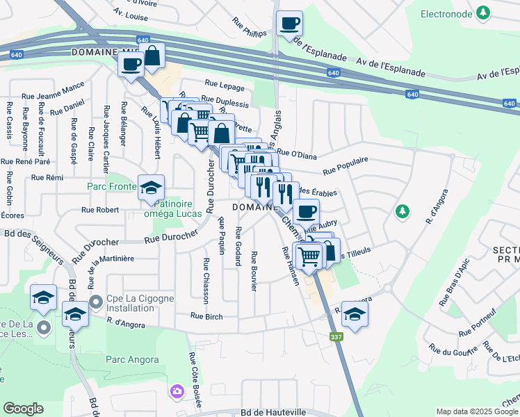 map of restaurants, bars, coffee shops, grocery stores, and more near 1920 Chemin Gascon in Terrebonne