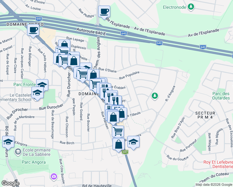 map of restaurants, bars, coffee shops, grocery stores, and more near 479 Rue des Thuyas in Terrebonne