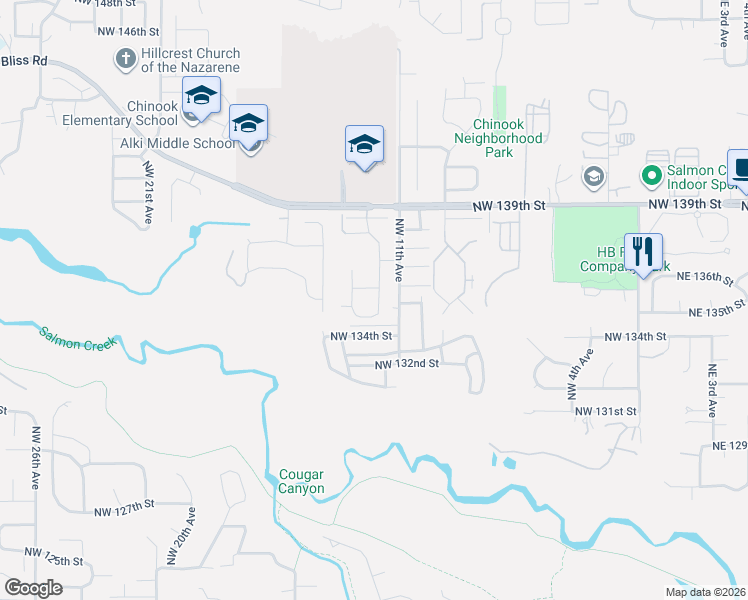 map of restaurants, bars, coffee shops, grocery stores, and more near 13414 Northwest Indian Spring Drive in Vancouver