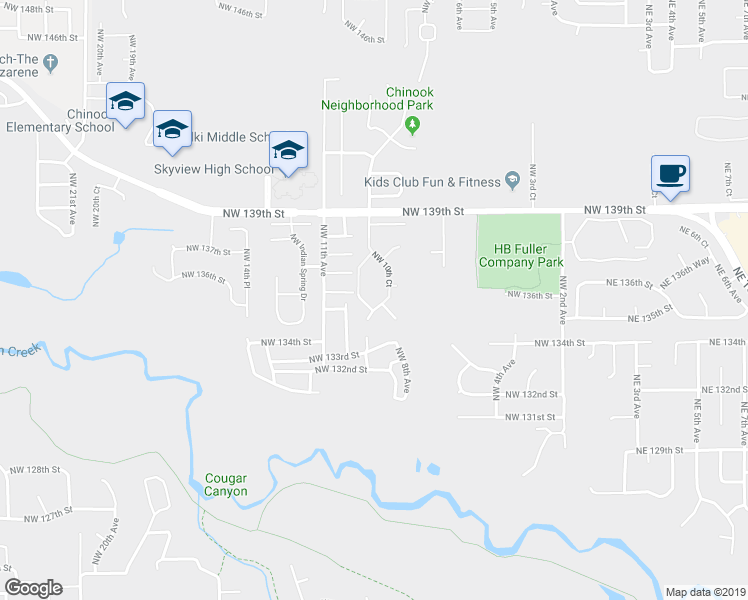 map of restaurants, bars, coffee shops, grocery stores, and more near 13816 Northwest 10th Court in Vancouver