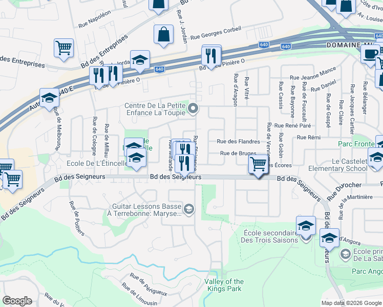 map of restaurants, bars, coffee shops, grocery stores, and more near 1796 Rue de Plaisance in Terrebonne
