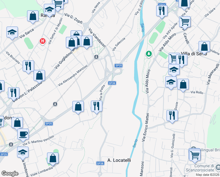 map of restaurants, bars, coffee shops, grocery stores, and more near 33 Via Viandasso in Ranica