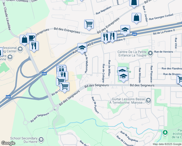 map of restaurants, bars, coffee shops, grocery stores, and more near 1820 Rue de Chamonix in Terrebonne