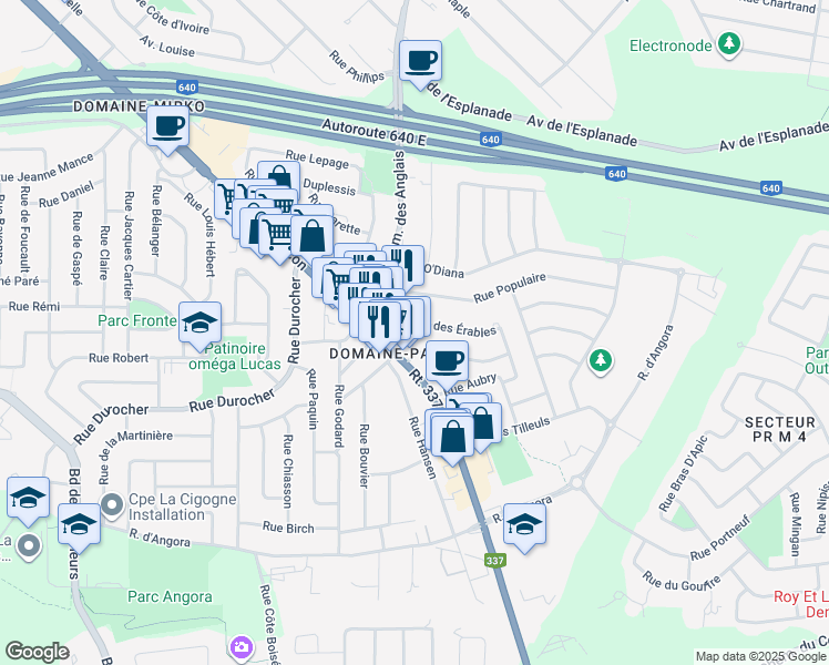map of restaurants, bars, coffee shops, grocery stores, and more near 1270 Chemin des Anglais in Terrebonne