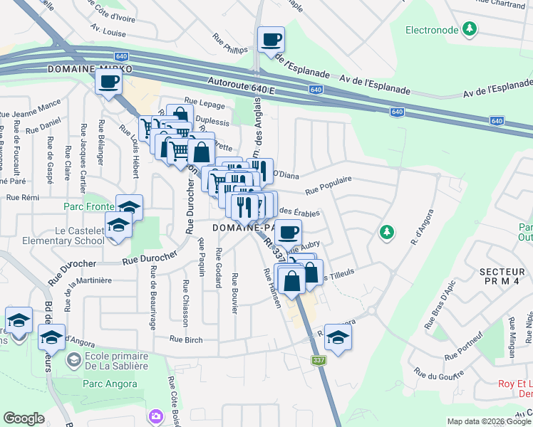 map of restaurants, bars, coffee shops, grocery stores, and more near 1261 Rue des Sureaux in Terrebonne