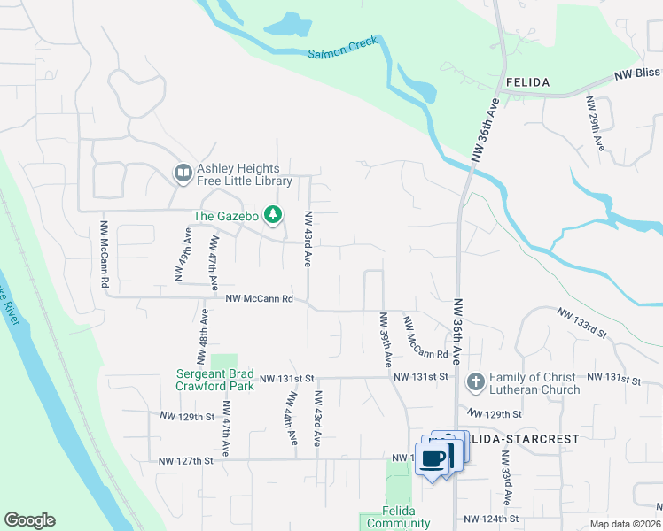 map of restaurants, bars, coffee shops, grocery stores, and more near 13606 Northwest 42nd Avenue in Vancouver
