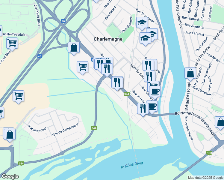 map of restaurants, bars, coffee shops, grocery stores, and more near Rue Chopin in Charlemagne