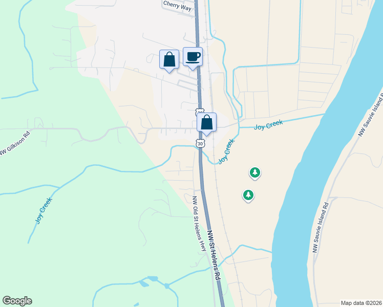 map of restaurants, bars, coffee shops, grocery stores, and more near Northwest Saint Helens Road in Scappoose