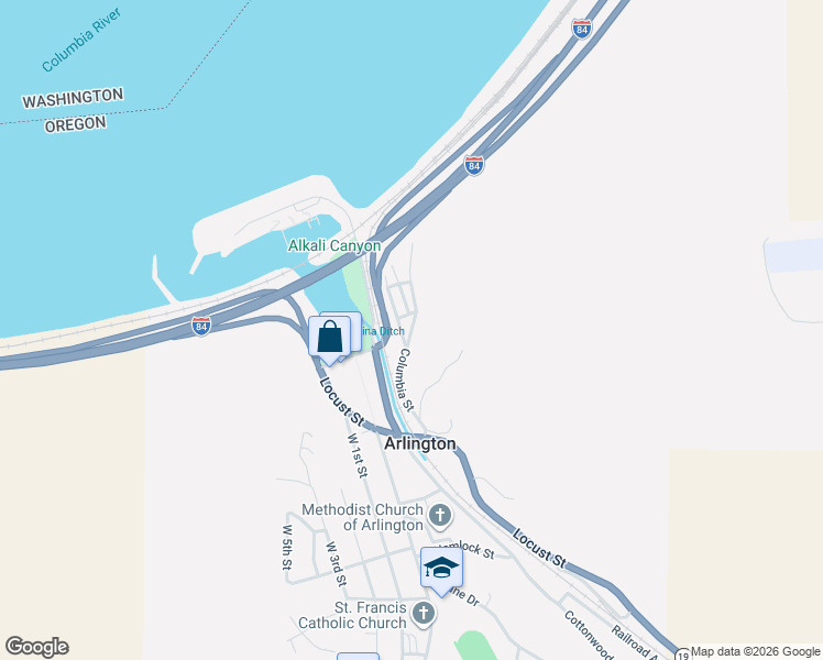 map of restaurants, bars, coffee shops, grocery stores, and more near Columbia Street in Arlington