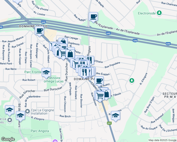 map of restaurants, bars, coffee shops, grocery stores, and more near 1270 Chemin des Anglais in Terrebonne
