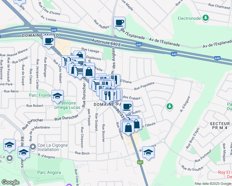 map of restaurants, bars, coffee shops, grocery stores, and more near 1281 Chemin des Anglais in Terrebonne