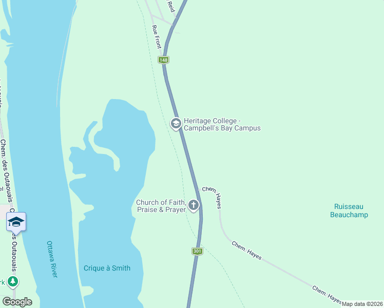 map of restaurants, bars, coffee shops, grocery stores, and more near 1242 Québec 148 in Campbell's Bay