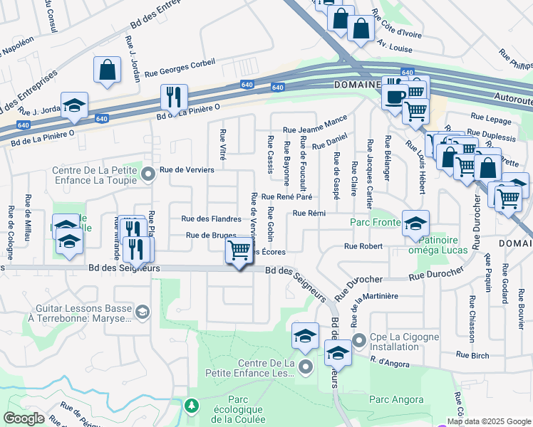 map of restaurants, bars, coffee shops, grocery stores, and more near 1820 Rue Gobin in Terrebonne