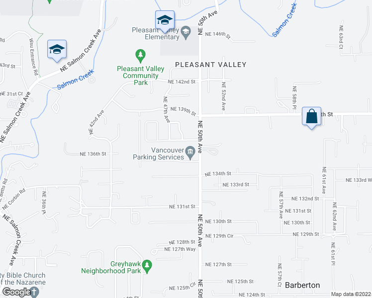 map of restaurants, bars, coffee shops, grocery stores, and more near 13606 Northeast 49th Court in Vancouver