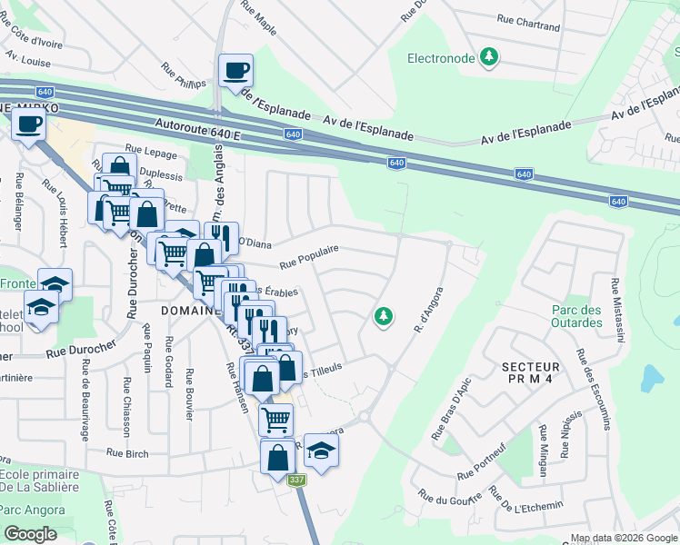 map of restaurants, bars, coffee shops, grocery stores, and more near 566 Rue de la Sainte-Marguerite in Terrebonne