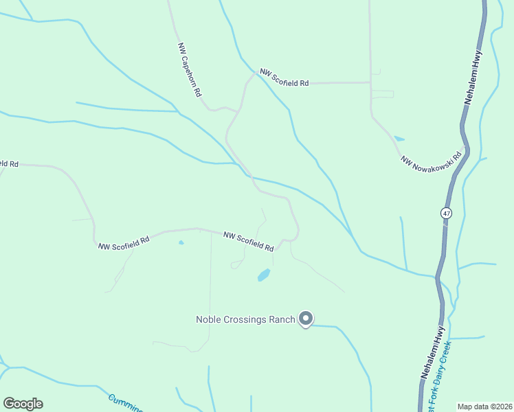 map of restaurants, bars, coffee shops, grocery stores, and more near 52365 Northwest Scofield Road in Buxton
