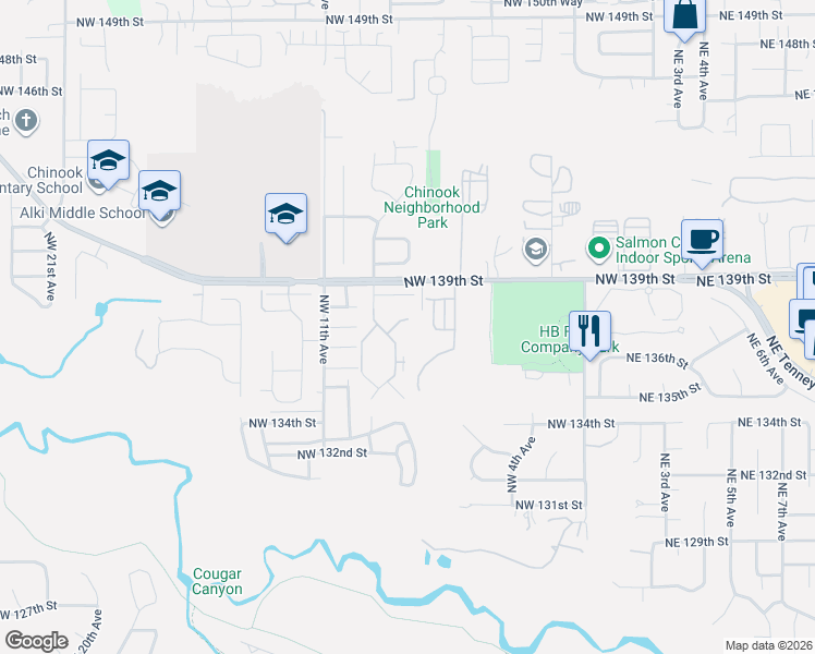 map of restaurants, bars, coffee shops, grocery stores, and more near 13842 Northwest 10th Court in Vancouver