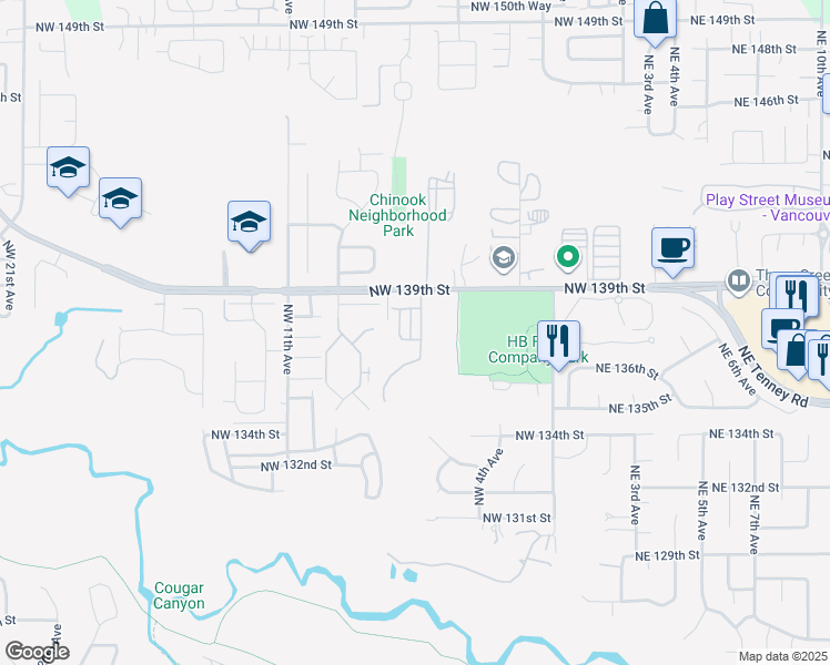 map of restaurants, bars, coffee shops, grocery stores, and more near 13711 Northwest 7th Place in Vancouver