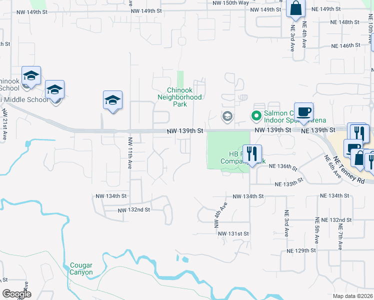 map of restaurants, bars, coffee shops, grocery stores, and more near 13711 Northwest 7th Place in Vancouver
