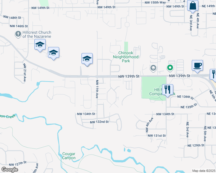 map of restaurants, bars, coffee shops, grocery stores, and more near 13806 Northwest 10th Court in Vancouver