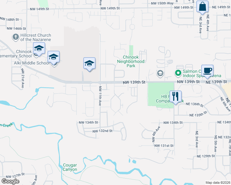 map of restaurants, bars, coffee shops, grocery stores, and more near 13819 Northwest 10th Court in Vancouver