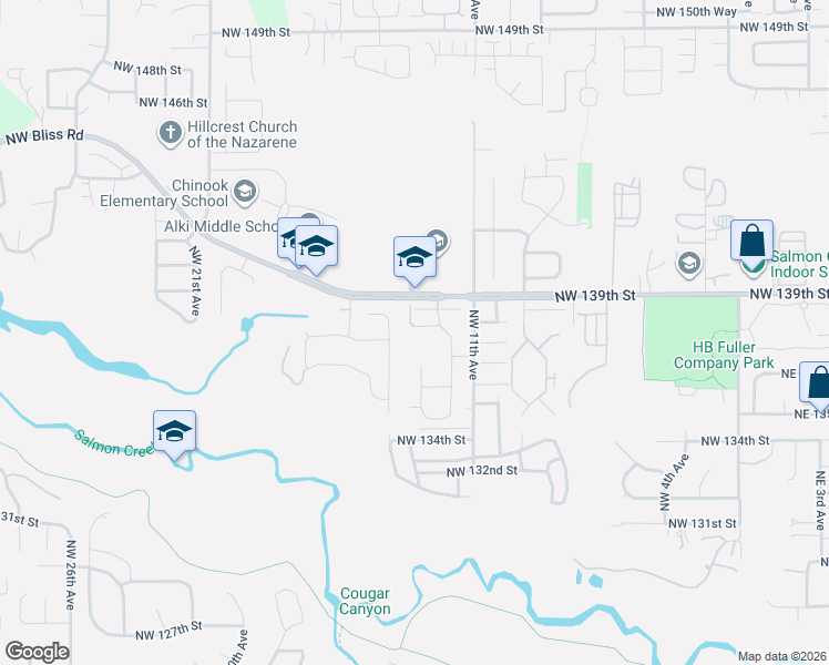 map of restaurants, bars, coffee shops, grocery stores, and more near 1217 Northwest 138th Street in Vancouver