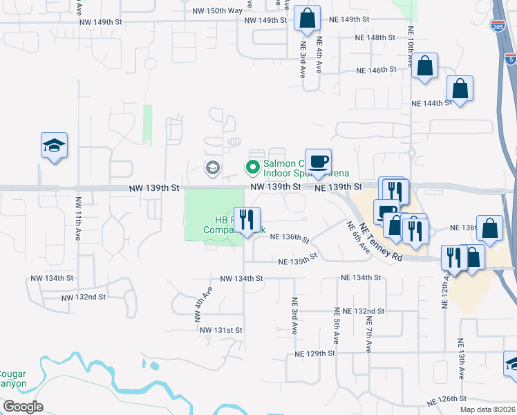 map of restaurants, bars, coffee shops, grocery stores, and more near 101-199 Northeast 139th Street in Vancouver