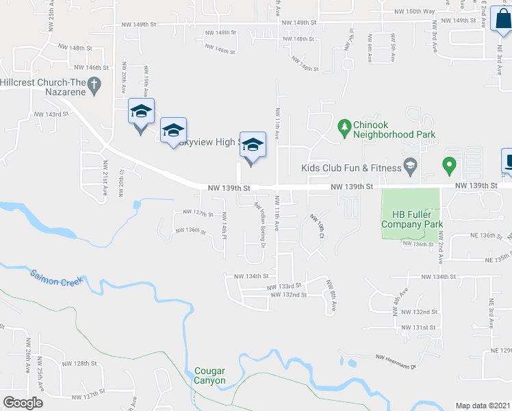 map of restaurants, bars, coffee shops, grocery stores, and more near 700 Northwest 138th Street in Vancouver