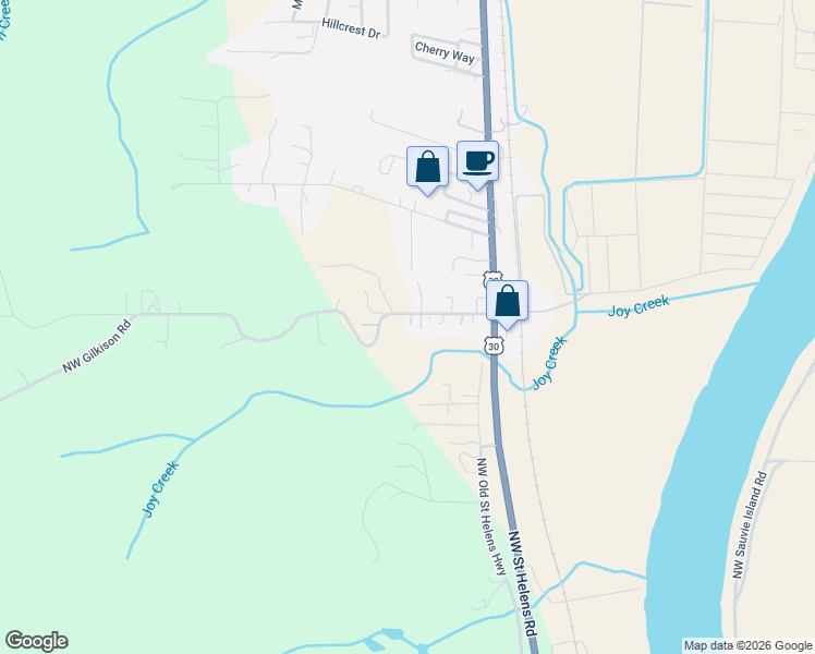 map of restaurants, bars, coffee shops, grocery stores, and more near 33481 Northwest Watson Road in Scappoose