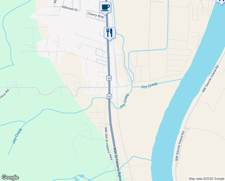 map of restaurants, bars, coffee shops, grocery stores, and more near 50035 Columbia River Highway in Scappoose