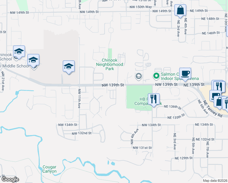 map of restaurants, bars, coffee shops, grocery stores, and more near 716 Northwest 138th Street in Vancouver