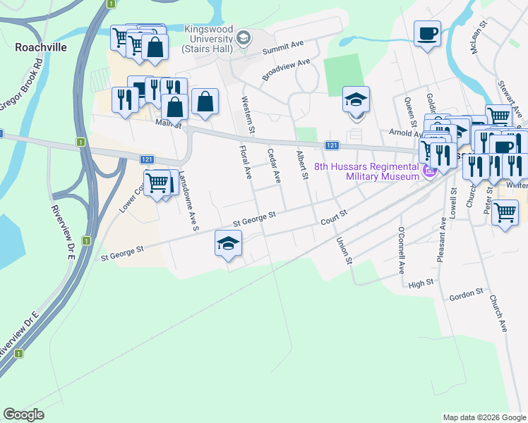 map of restaurants, bars, coffee shops, grocery stores, and more near in Sussex