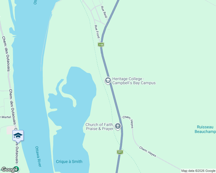 map of restaurants, bars, coffee shops, grocery stores, and more near 1259 Québec 148 in Campbell's Bay