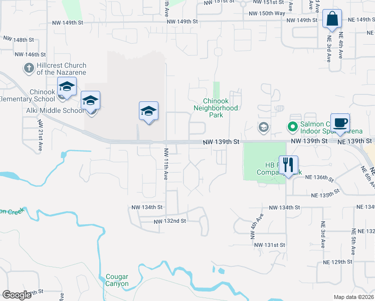 map of restaurants, bars, coffee shops, grocery stores, and more near 13822 Northwest 10th Court in Vancouver
