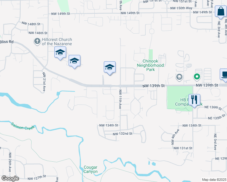 map of restaurants, bars, coffee shops, grocery stores, and more near 1116 Northwest 138th Way in Vancouver