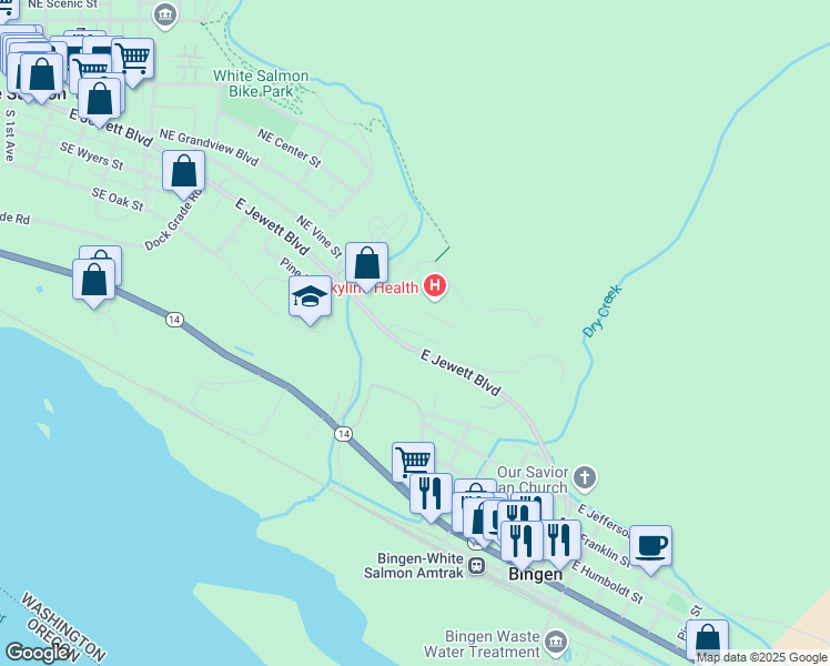 map of restaurants, bars, coffee shops, grocery stores, and more near Ingram Place in White Salmon