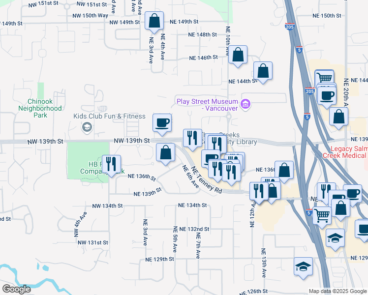 map of restaurants, bars, coffee shops, grocery stores, and more near 892 Northeast Tenney Road in Vancouver