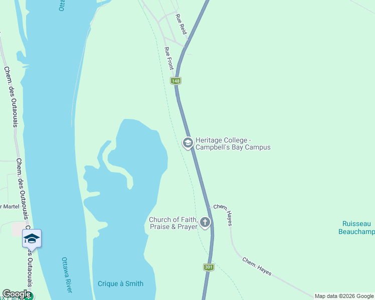 map of restaurants, bars, coffee shops, grocery stores, and more near 1259 Québec 148 in Campbell's Bay
