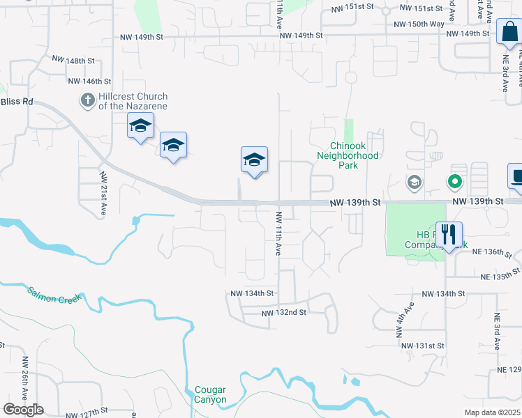 map of restaurants, bars, coffee shops, grocery stores, and more near 1116 Northwest 138th Way in Vancouver