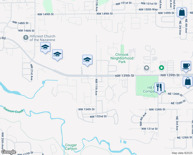 map of restaurants, bars, coffee shops, grocery stores, and more near 1775 Northwest 11th Avenue in Vancouver