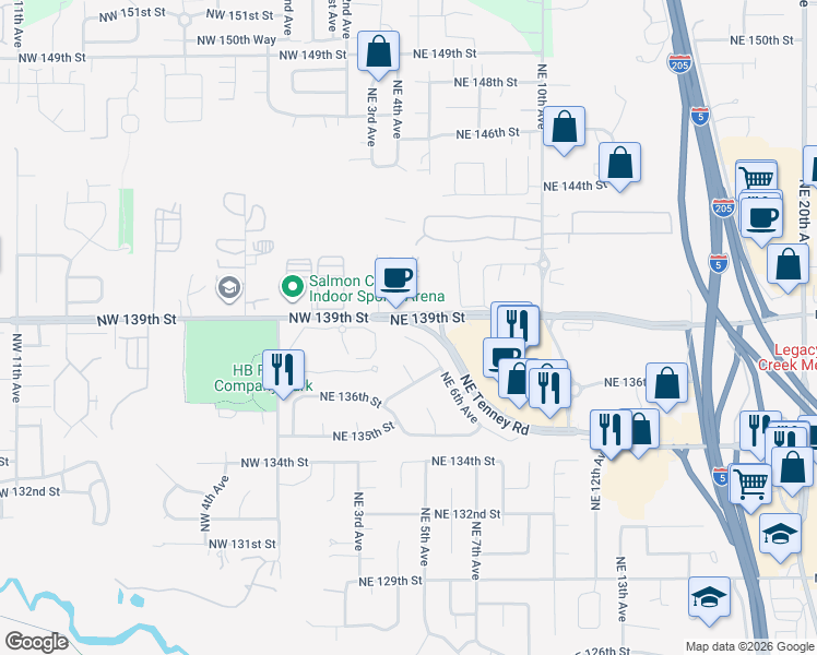 map of restaurants, bars, coffee shops, grocery stores, and more near 13715 Northeast 6th Court in Vancouver