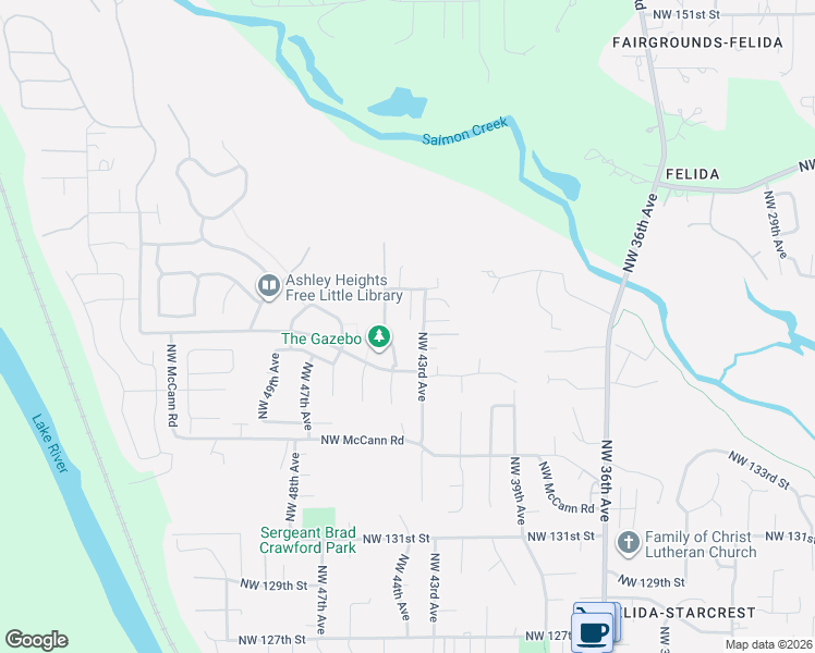 map of restaurants, bars, coffee shops, grocery stores, and more near 4305 Northwest 140th Way in Vancouver