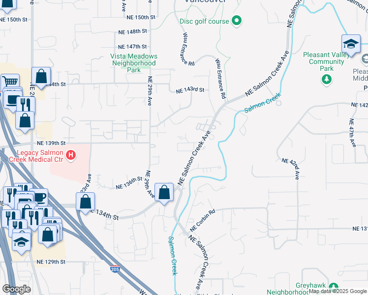map of restaurants, bars, coffee shops, grocery stores, and more near 13816 Northeast Salmon Creek Avenue in Vancouver